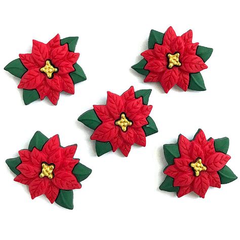 Buttons Galore Poinsettias #4814 5/Package